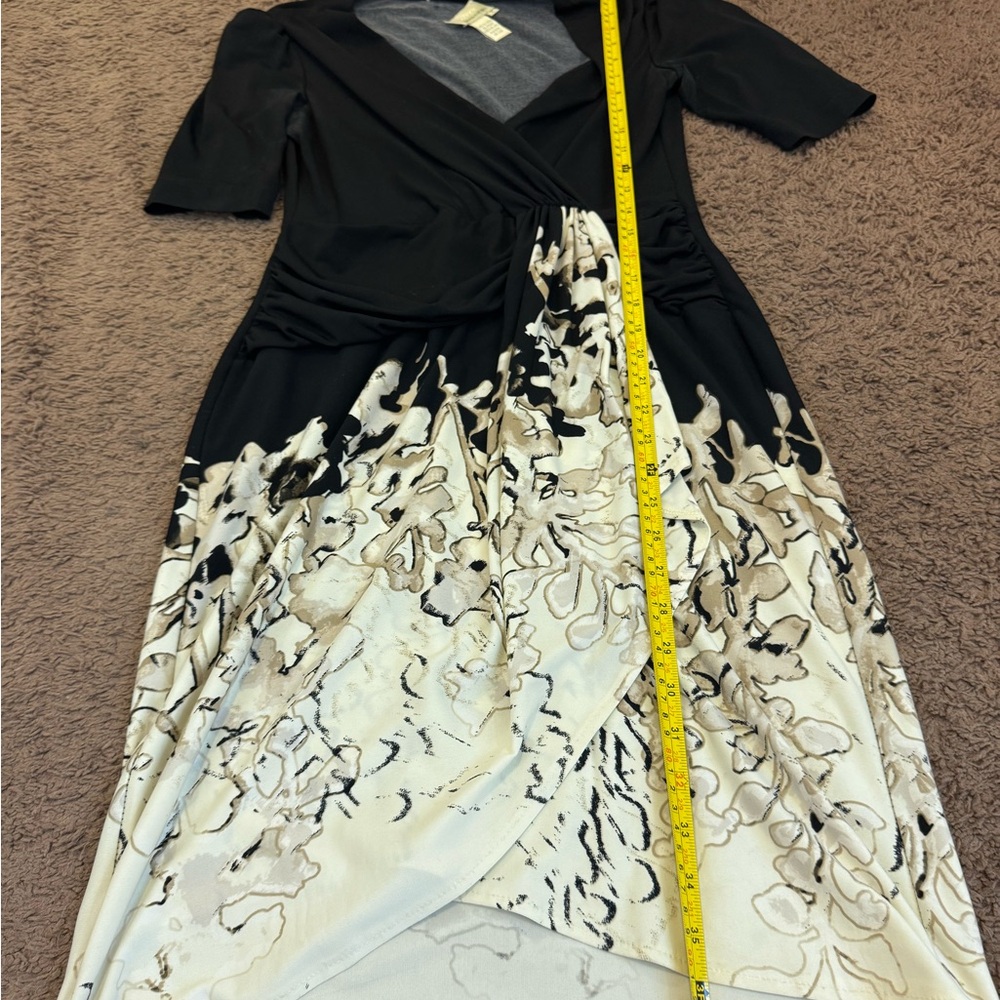 Donna Morgan Faux Wrap Dress Black White Stretch Sheath Size 8 - Picture 6 of 8